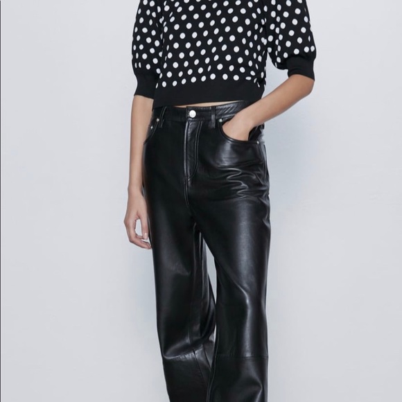 NEW Black with White Polka Dot Knit Top, M - Picture 2 of 7